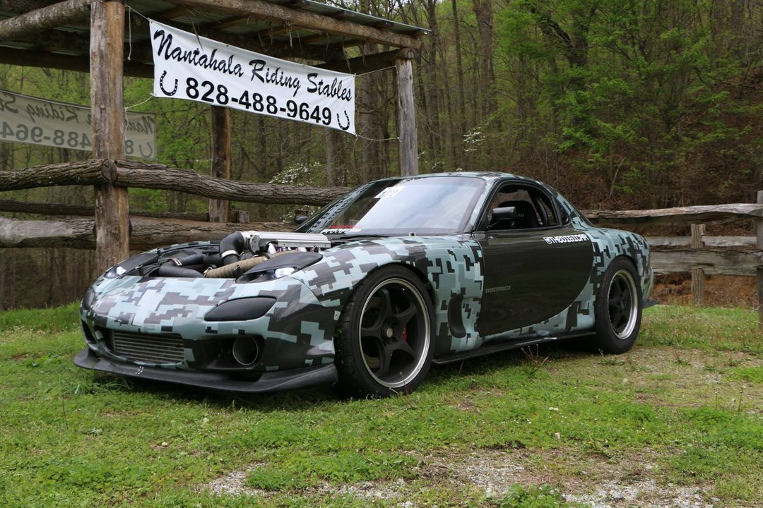 DigiCar RX-7 parked on grass at Nantahala in the North Carolina mountains